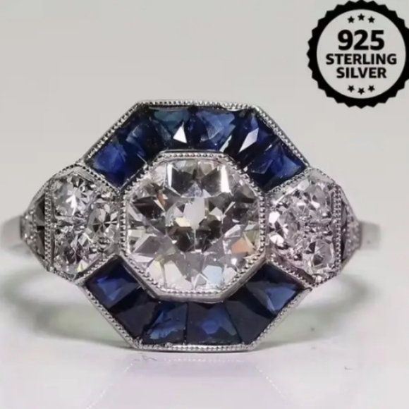 925 Silver and Blue Gemstone Ring - Picture 5 of 14